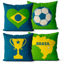 Kit 4 Capas de Almofadas Decorativas Brasil Copa do mundo 45x45