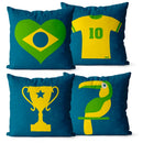 Kit 4 Capas de Almofadas Decorativas Brasil Copa do mundo 45x45