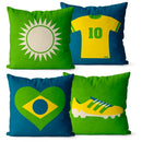 Kit 4 Capas de Almofadas Decorativas Brasil Copa do mundo 45x45