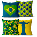 Kit 4 Capas de Almofadas Decorativas Brasil Copa do mundo 45x45