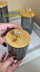 Conjunto Potes de Vidro com Tampa Bambu Cristal Porta Mantimentos Cozinha 3 Peças