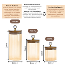 Conjunto Potes de Vidro com Tampa Bambu Cristal Porta Mantimentos Cozinha 3 Peças