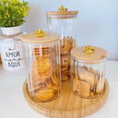 Conjunto de Potes de Vidro com Tampa de Bambu