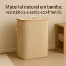 Cesto Bambu Dobrável Lyor 60l Tampa Roupa Suja Organizador Bege