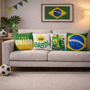Kit 04 Capas para Almofadas Decorativa 45x45cm Estampa Digital Decoração Brasil Copa do Mundo