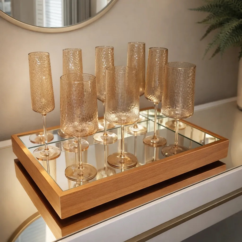 Bandeja Espelhada Flutuante Decorativa Mesa Bar Aparado 50X30CM Primium