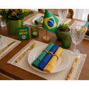 Kit Jogo americano LUXO 6 lugares com franja, algodão. Decoração Copa do mundo mesa posta. Tear mineiro Boho Chic.