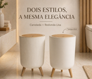 Lixeira De Plástico 9/8 Litros Branca Com Pés De Bambu Com Tampa Click De Pressão Cozinha Banheiro