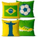 Kit 4 Capas de Almofadas Decorativas Brasil Copa do mundo 45x45