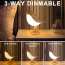 Abajur Pássaro Touch Dimerizável | Luminaria de Mesa Madeira Recarregável USB | Decoração Quarto