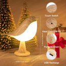 Abajur Pássaro Touch Dimerizável | Luminaria de Mesa Madeira Recarregável USB | Decoração Quarto
