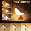 Abajur Pássaro Touch Dimerizável | Luminaria de Mesa Madeira Recarregável USB | Decoração Quarto